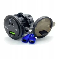 Ładowarki samochodowe - ŁADOWARKA SAMOCHODOWA DO ZABUDOWY 12V 24V USB QC3.0 USB-C WOLTOMIERZ GREEN - miniaturka - grafika 1