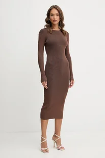 Silvian Heach sukienka SZABO kolor brązowy midi dopasowana GPA25057VE - Sukienki - miniaturka - grafika 1