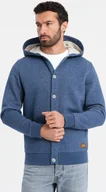 Bluzy męskie - Bluza męska dresowa z kapturem zapinana na guziki granatowy melanż V1 OM-SSZP-0186 XL - miniaturka - grafika 1