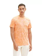 Koszulki męskie - TOM TAILOR Męski t-shirt 1036435, 31963, pomarańczowy wzór w paski, XXL, 31963 – pomarańczowe paski w kształcie liścia, XXL - miniaturka - grafika 1