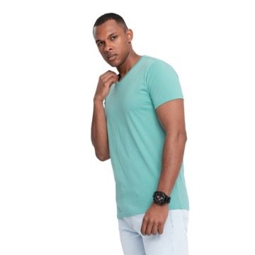 Męska klasyczna bawełniana koszulka Basic turkusowa V15 OM-TSBS-0145 S