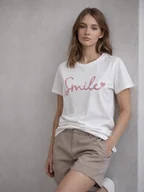 Koszulki i topy damskie - T-shirt z cekinami biały 2XL - miniaturka - grafika 1