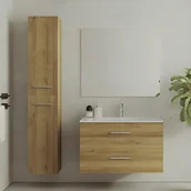 Szafki łazienkowe - Szafka łazienkowa wisząca z umywalką i szafką typu słupek - Naturalny jasny - 80 cm - KAYLA - miniaturka - grafika 1