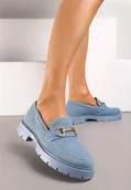 Mokasyny damskie - Niebieskie Eleganckie Mokasyny z Minimalistyczną Klamerką Lenar - miniaturka - grafika 1