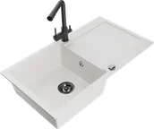 Zlewozmywaki z baterią - Mexen Leo zlewozmywak granitowy 1-komorowy z ociekaczem i baterią kuchenną Duero, biały - 6501-20-671600-70 - miniaturka - grafika 1