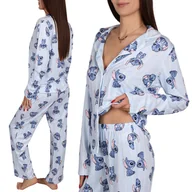 Piżamy damskie - DISNEY Stitch Damska, ROZPINANA piżama z długim rękawem, SZEROKIE NOGAWKI, zapinana na guziki, KOMPLET do spania XL - miniaturka - grafika 1
