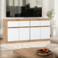 Komody - Komoda 160cm Szafka Dąb Wotan Biały Mat Duże 4 Szuflady Nowoczesna Salon - miniaturka - grafika 1