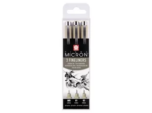 Zestaw cienkopisów Sakura Pigma Micron, 3 sztuki (005, 01, 03), czarne - Cienkopisy - miniaturka - grafika 1