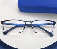 Okulary korekcyjne, oprawki, szkła - Męskie aluminiowe okulary zerówki do komputera BLUE LIGHT granatowe 25125E - miniaturka - grafika 1