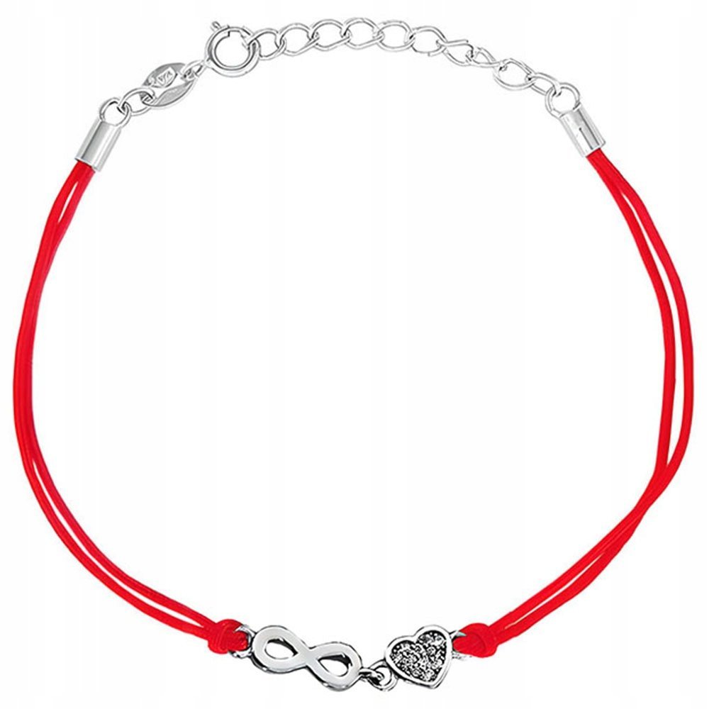 Srebrna Bransoletka 925 Sznurkowa Infinity Serce