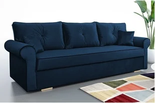 Sofa rozkładana TOP, sofa z funkcją spania i pojemnikiem na pościel, sofa rozkładana, sofa rozkładana z czarnymi guzikami, sofa w kolorze: niebieski, zestaw sof: tkanina welurowa - Pościel - miniaturka - grafika 1