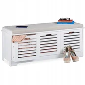 Ławki do przedpokoju - Ławka Z Miejscem Do Przechowywania 3 Kosze Biała 44X72X35CM Siedzisko - miniaturka - grafika 1