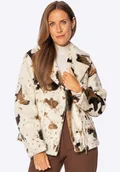 Kurtki damskie - Damska kurtka w zwierzęcy motyw kremowo - brązowa - miniaturka - grafika 1