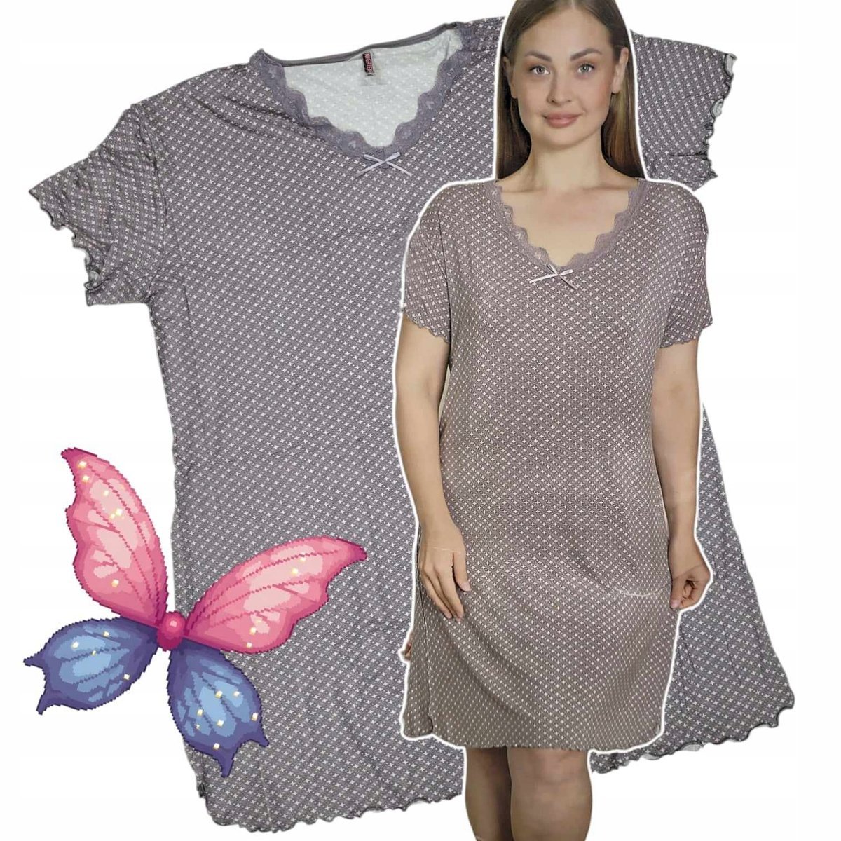 KOSZULA NOCNA koronka wiskoza 56 58 big size urocza wygodna na lata fango