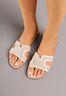 Klapki i japonki damskie - Beżowe Klapki z Geometryczną Cholewką Idanitia - miniaturka - grafika 1