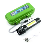 Latarki - PARENCE.- Ładowalna latarka USB / 3 tryby światła: normalna strona stroboskopowa/stop aluminium - Potężna latarnia z przewodem, futerał, dziennikiem, pracą - miniaturka - grafika 1