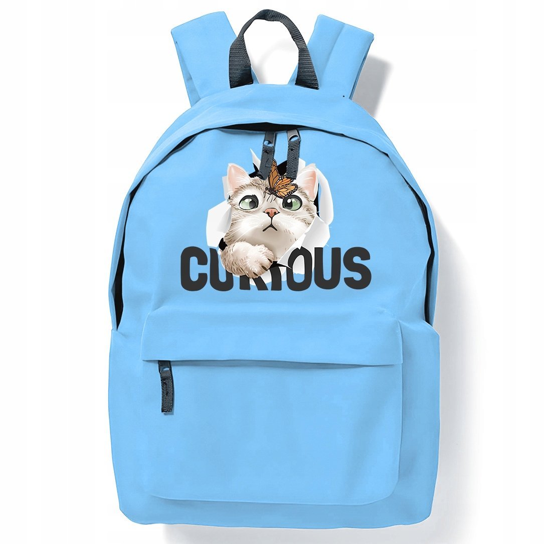 Plecak Niebieski Do Szkoły Na Wycieczkę KOTEK CURIOUS Stylowe Modne Wzory
