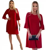 Sukienki - ŚWIECĄCA CZERWONA SUKIENKA FALBANKI MIDI BROKAT SYLWESTER GLAM ROZMIAR 48 - miniaturka - grafika 1