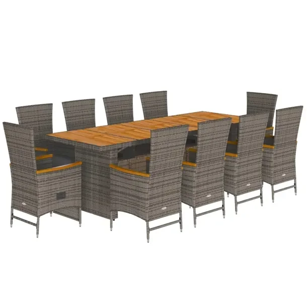 Zestaw mebli ogrodowych szary rattan PE, stół 240x90x75 cm, fotel 58x62x1
