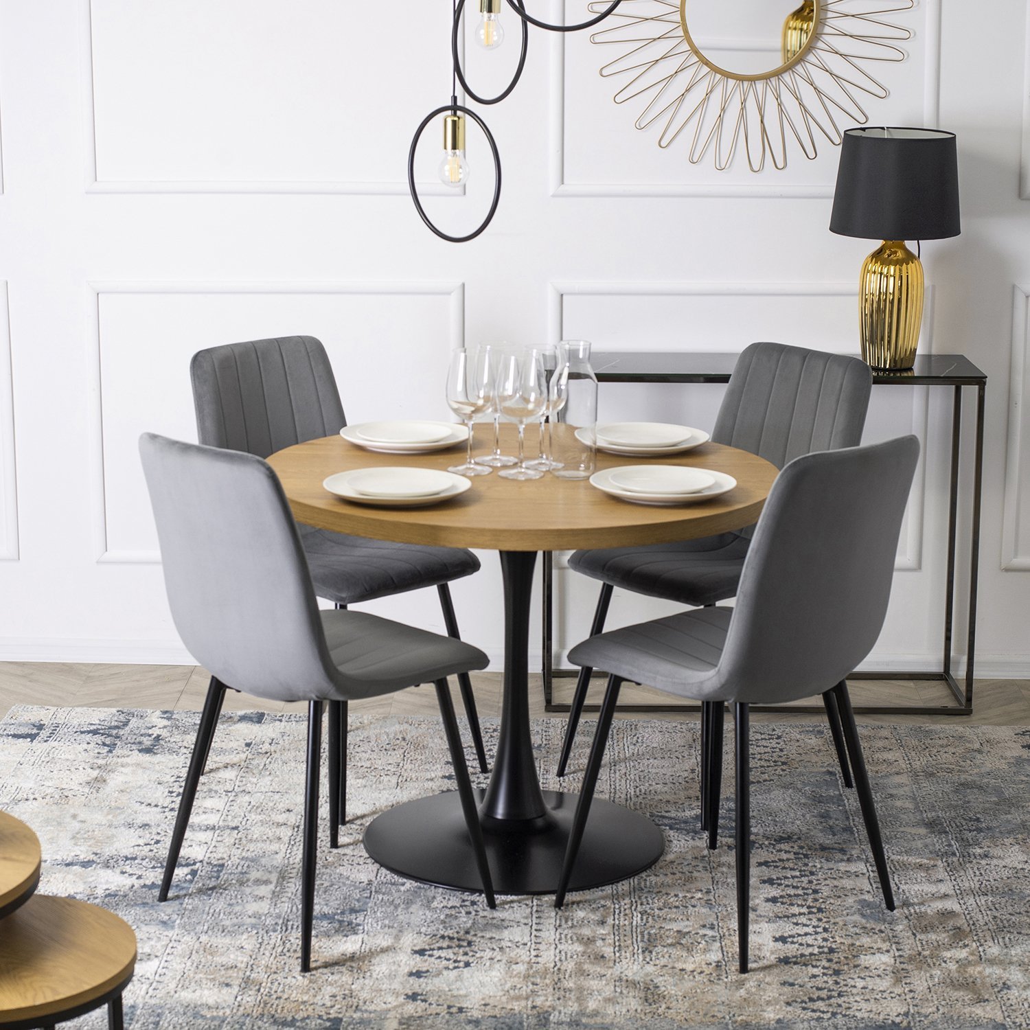 Mebel Elite Stół Okrągły LINO 100 cm Dąb Złoty/Czarny Nowoczesny Loft