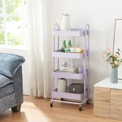 Wózki kuchenne - Wózek kuchenny "Pyhäntä" z 4 koszami do przechowywania 103,5 x 46 x 35 cm Stal Fioletowy - miniaturka - grafika 1