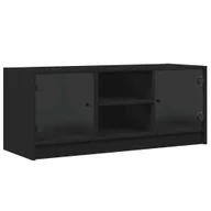 Szafki RTV - vidaXL Szafka pod telewizor ze szklanymi drzwiami czarna 102x37x42 cm - miniaturka - grafika 1
