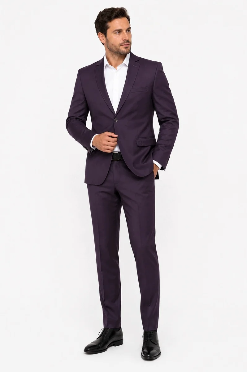 GARNITUR MĘSKI ELEGANCKI FIOLETOWY SLIM FIT 50/182