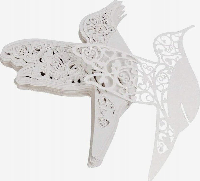 WIZYTÓWKI 50 SZTUK 11.5 CM PERŁOWE BIAŁE SERCE DELIKATNE ELEGANCKIE KARTKI