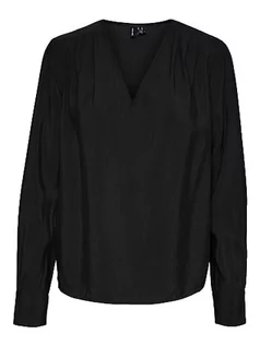 Bluzki damskie - VERO MODA Vmlena Ls Pleat Top WVN Noos bluzka damska, czarny, XXL - grafika 1