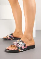 Klapki i japonki damskie - Czarne Klapki Piankowe Zdobione Wzorem w Kwiaty Ananiela - miniaturka - grafika 1