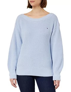 Tommy Hilfiger Damski sweter z dzianiny w łódce z bawełny prążkowanej, niebieski (Breezy Blue), L - Swetry damskie - miniaturka - grafika 1