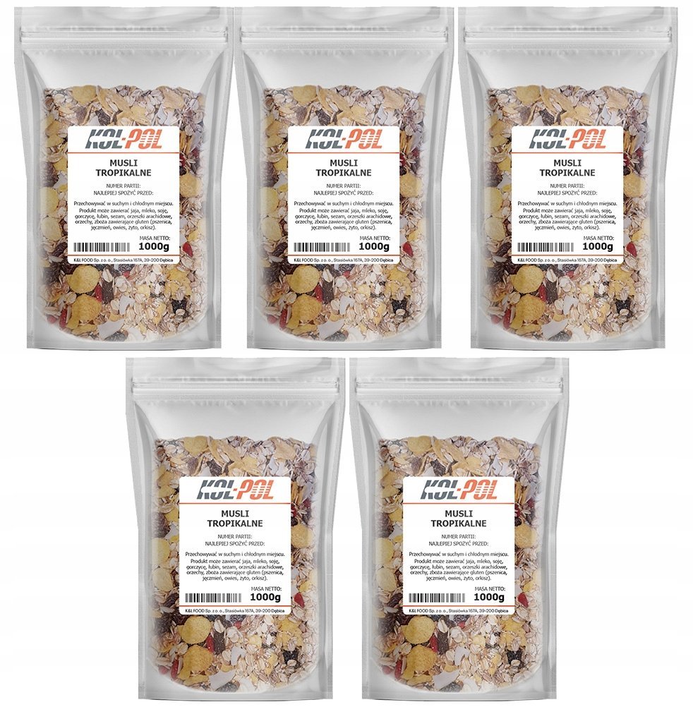 MUSLI TROPIKALNE 5kg Naturalne śniadanie zdrowe płatki owoce dieta Kol-Pol