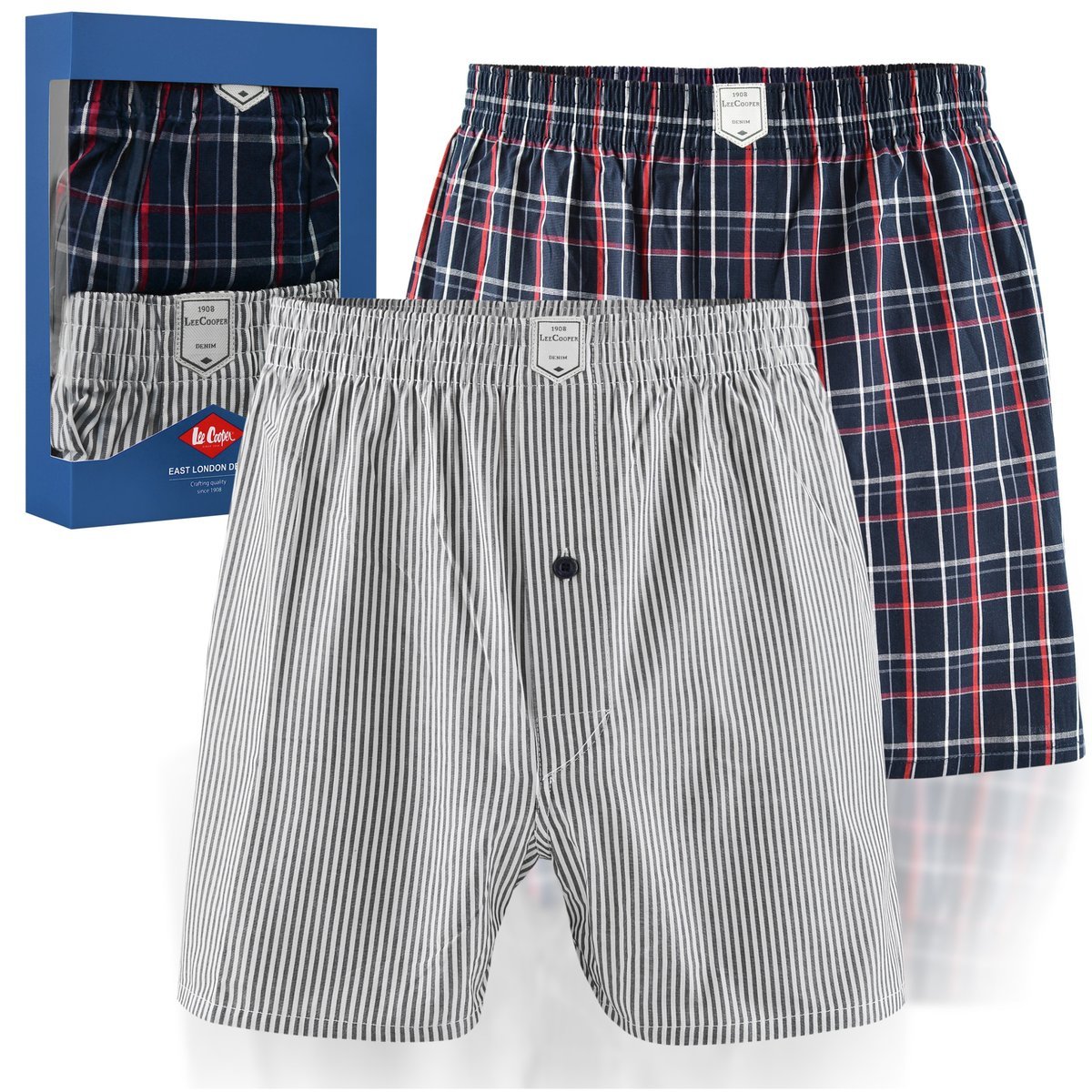 Lee Cooper Bokserki Męskie Luźne 2 sztuki Bawełniane Granat Paski XL