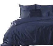 Pościel - Komplet pościeli 140x200 satyna bawełniana gładka miękka granatowa - miniaturka - grafika 1