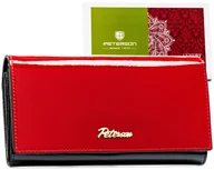 Portfele - Damski skórzany portfel Peterson lakierowany na zatrzask duża portmonetka na karty z RFID, czarny czerwony - miniaturka - grafika 1