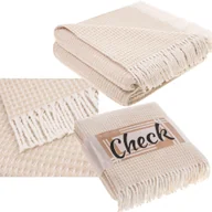 Narzuty - Beżowy Koc Bawełniany 200x220 CHECK Narzuta Pled Na Łóżko - miniaturka - grafika 1