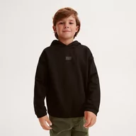Koszulki dla chłopców - Reserved - Longsleeve oversize z kapturem - Czarny - miniaturka - grafika 1