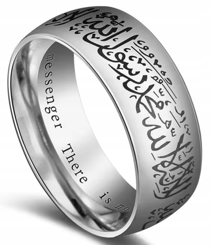 Obrączka Srebrna Arabska Shahada Allah Sygnet Pierścień