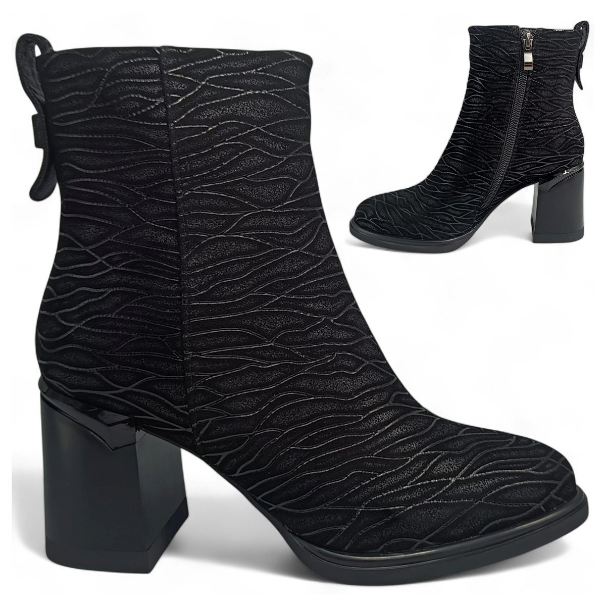 Botki Damskie SKÓRZANE na Obcasie Eleganckie Wsuwane Jesienne Barski 36