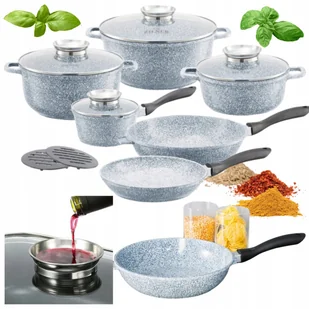 Duży Zestaw Garnków Patelnie Akcesoria ALUMINIUM MARMUR GAZ INDUKCJA 12el - Zestawy garnków i patelni - miniaturka - grafika 1