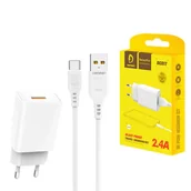 Ładowarki do telefonów - Ładowarka Sieciowa 12W 2.4A + Kabel USB - USB-C Denmen DC01 biała - miniaturka - grafika 1