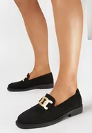 Mokasyny damskie - Czarne Mokasyny z Ekozamszu z Metalową Klamrą Sanile - miniaturka - grafika 1