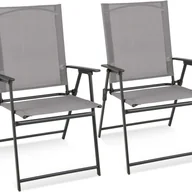 Fotele i krzesła ogrodowe - Zestaw 2 Krzeseł Ogrodowych z Tekstylenu, Metalowa Rama, Składane Krzesła z Wysokim Oparciem i Podłokietnikami, Krzesła Kempingowe do Ogrodu, Szary - miniaturka - grafika 1