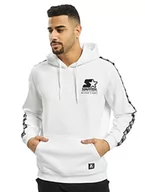 Bluzy męskie - STARTER BLACK LABEL Męska bluza z kapturem Taped Hoody z wyszywanym logo i naszywką, czarna i biała, rozmiar XS do XXL, biały, L - miniaturka - grafika 1