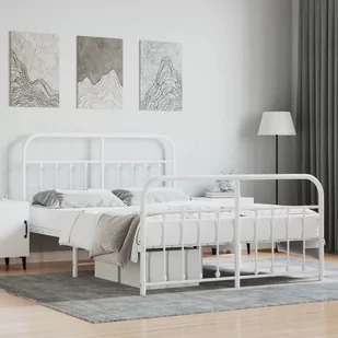 Metalowa rama łóżka z wezgłowiem i zanóżkiem, biała, 140x200 cm Lumarko! - Łóżka - miniaturka - grafika 1