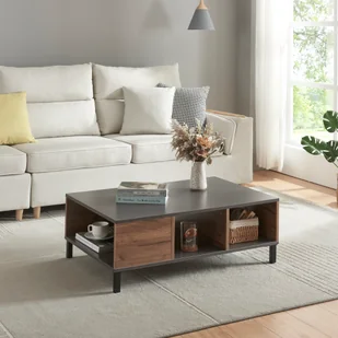[en.casa] Stolik kawowy Leppävirta Stolik boczny z 3 półkami Stolik do salonu 33 x 90 x 60 cm Stolik pod sofę dąb rustykalny/antracyt - Ławy i stoliki kawowe - miniaturka - grafika 1