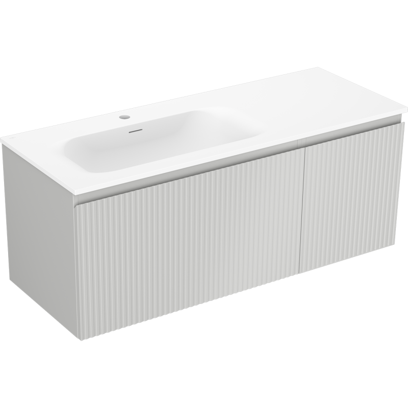 Mexen Rivel szafka łazienkowa 120 cm z umywalką Vela lewą, 1S, 1D, ryflowana, szara mat/biała mat - 91A23-12047-3-BBFF62-W23L01