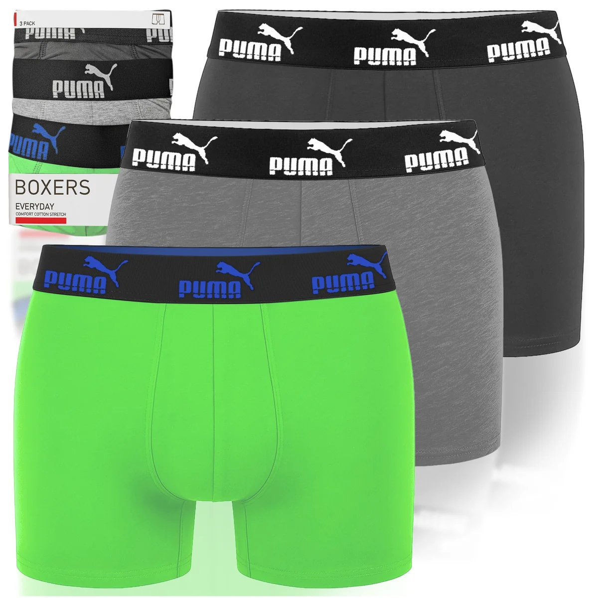 Puma Bokserki Męskie Green Grey Bawełna 3 Pak Rozmiar XL