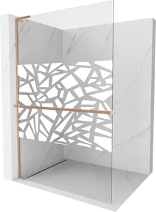 Mexen Kioto+ L ścianka prysznicowa z półką Walk-in 100 x 200 cm, biały wzór, miedź szczotkowana - 800-100-123-65-85 - Ścianki i drzwi prysznicowe - miniaturka - grafika 1