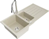 Zlewozmywaki z baterią - Mexen Andres zlewozmywak granitowy 1,5-komorowy z ociekaczem i baterią kuchenną Elia, beżowy - 6515-69-670101-00 - miniaturka - grafika 1